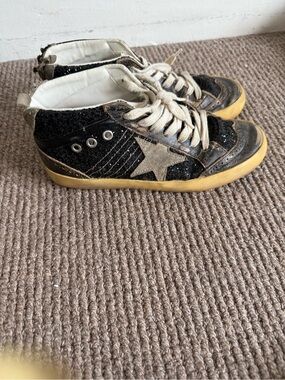 Golden Goose Black and Cream Glitter Star High-Top Sneakers